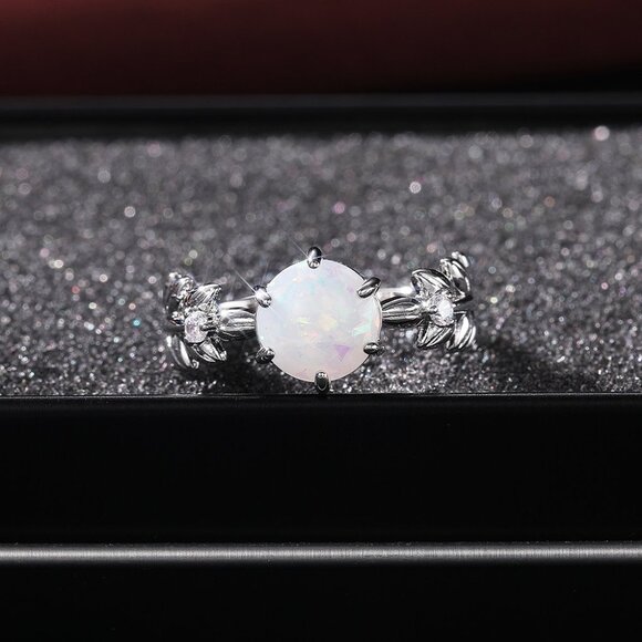 "Dainty Opal CZ Silver Plated Beautiful Fashion Trendy Ring for Women, UNVN12033 - Picture 2 of 5